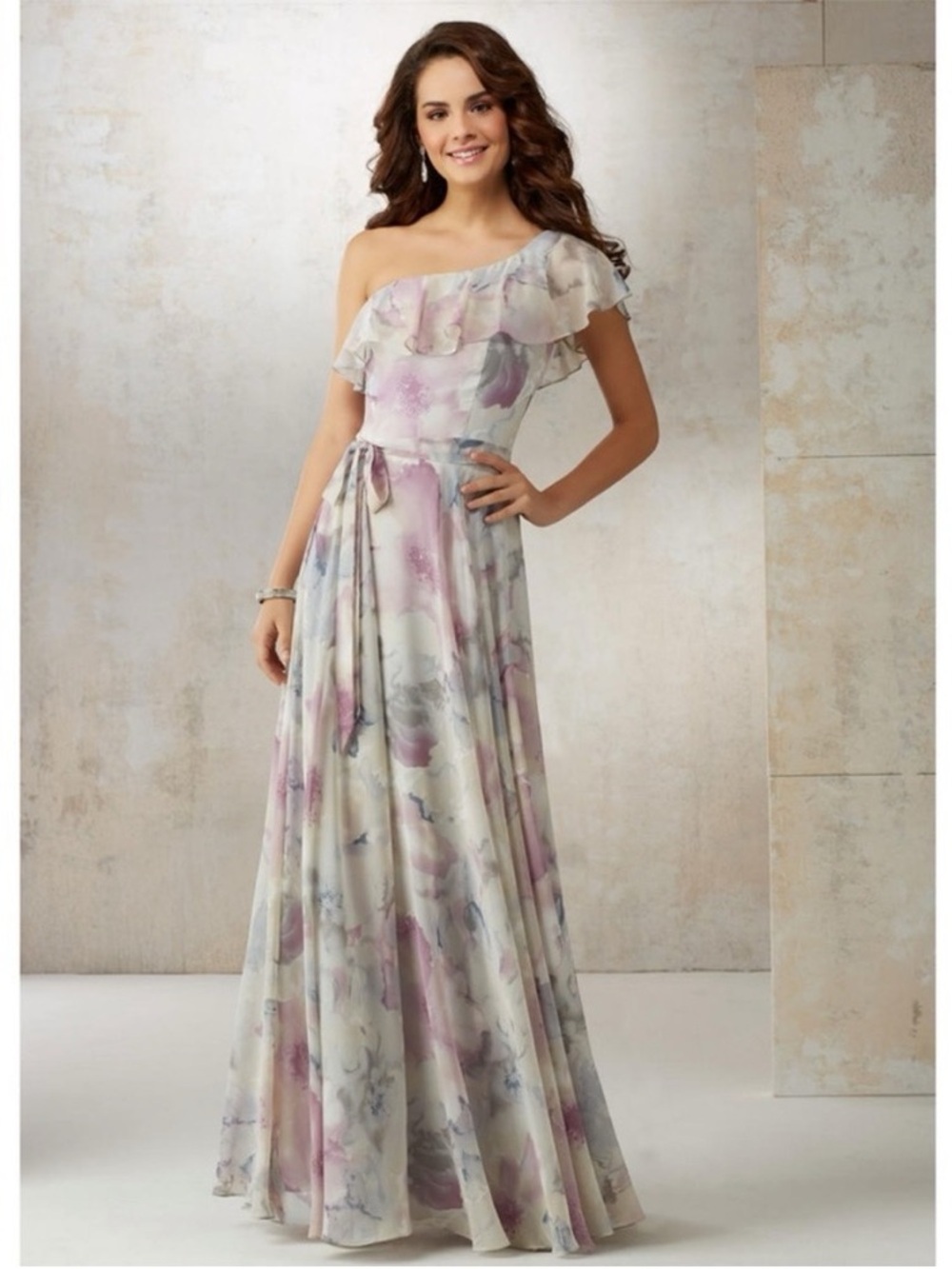 Mori Lee by Madeline Gardner 21503 White Smoke Floral Long Formal Dress Size 14